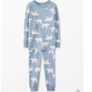 Hanna Andersson Kids Holiday Long John Pajama Set Light Blue Snowy Polar Bear 8